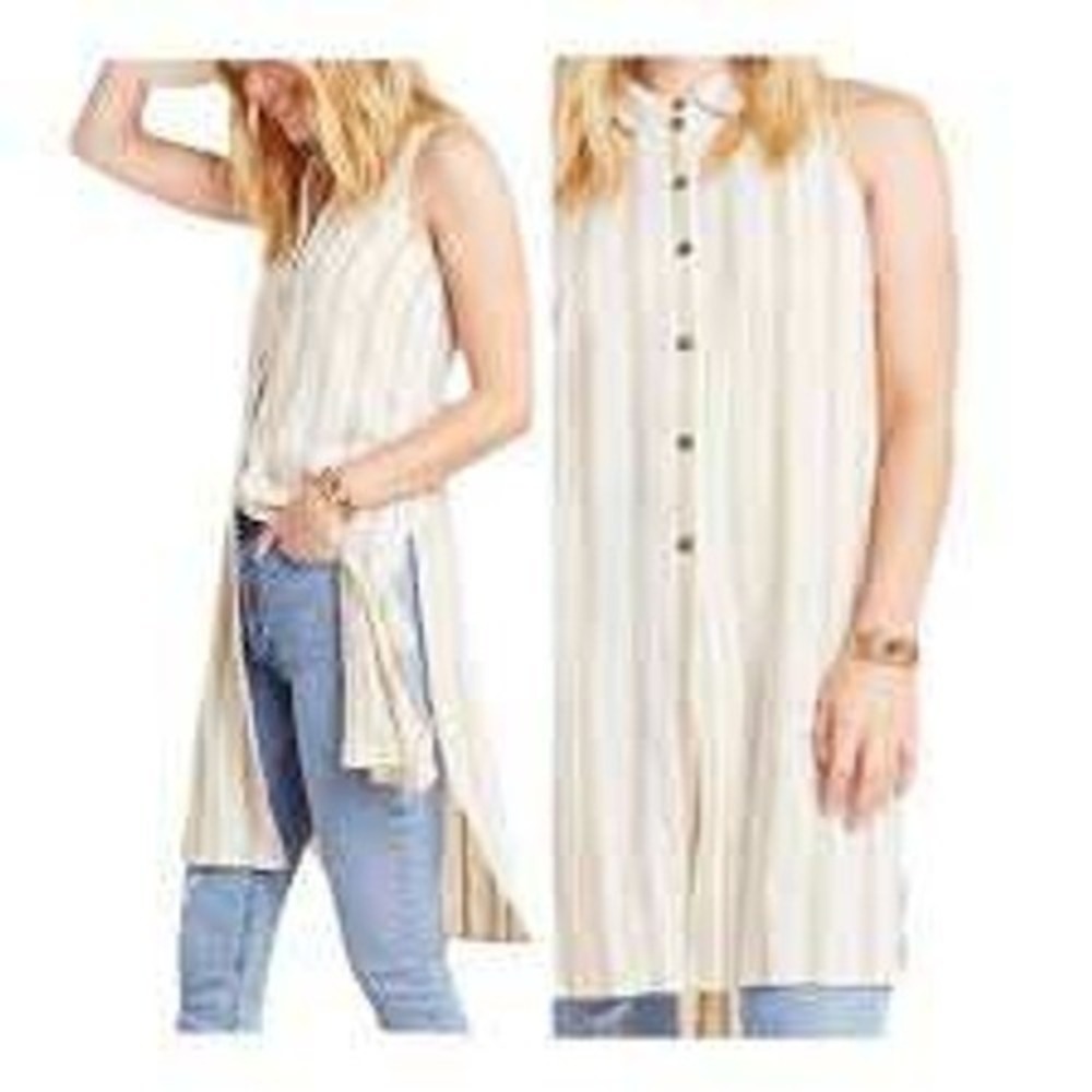 Anthropologie NEW Cream Delphine Striped Sleeveless Button Tunic Dress SMALL Pet